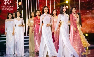 30 thí sinh Miss World Vietnam 2023 khoe vẻ rạng ngời trong Áo dài của NTK Ngô Nhật Huy